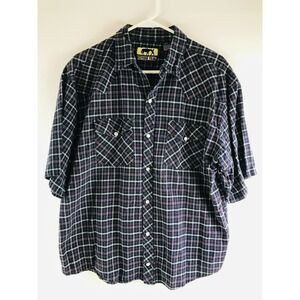 Western Trails Shirt Men's Size XXL Navy Blue Red Plaid Western Pearl Snap
